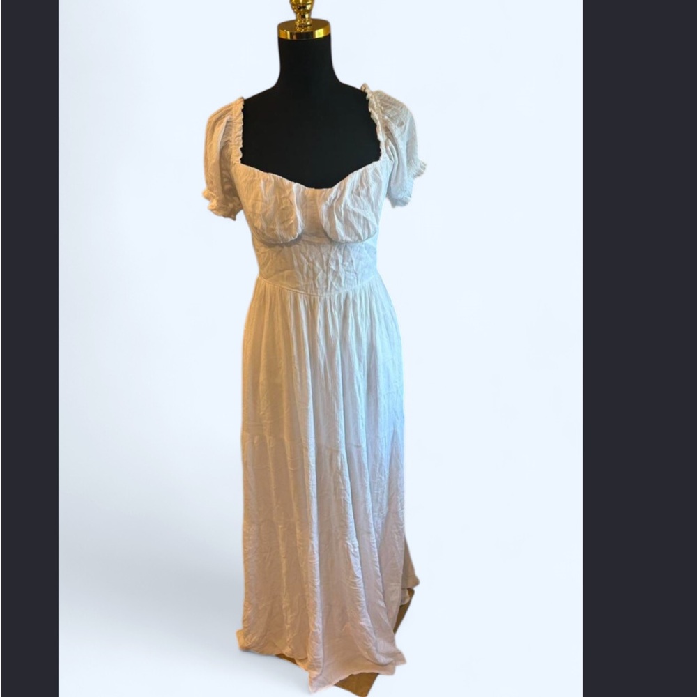 White Puff Sleeve Maxi Dress - Feminine Summer Dress - Picture 3 of 6